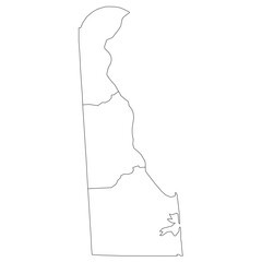 Delaware, DE - detailed political map of US state. Administrative map divided into counties. Thin blank black outline map. Vector illustration