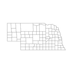 Nebraska, NE - detailed political map of US state. Administrative map divided into counties. Thin blank black outline map. Vector illustration