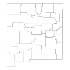 New Mexico, NM - detailed political map of US state. Administrative map divided into counties. Thin blank black outline map. Vector illustration