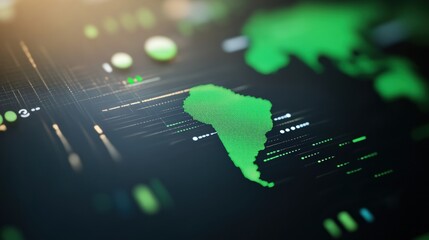 Digital map of south america with data visualization elements