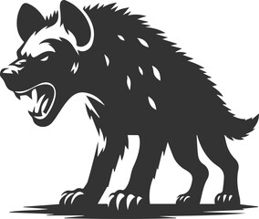 A hyena growling with its head low, aggressive stance vector animal silhouette