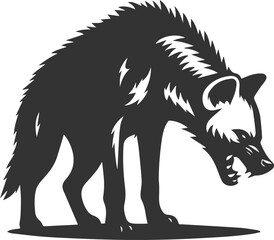 A hyena growling with its head low, aggressive stance vector animal silhouette