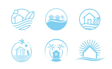Fototapeta premium Beach house in circle logo set real estate wave water