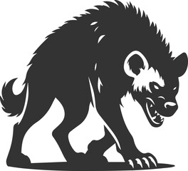 A hyena growling with its head low, aggressive stance vector animal silhouette