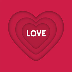 Layered red heart with paper cut effect, white 