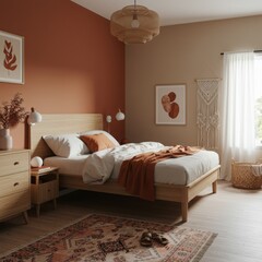 metallic earth Guest Room design Boho Japandi decor