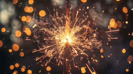 Obraz premium Sparkling Firework Sparkler with Bokeh Background at Night