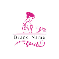 Elegant Woman Logo Template with Bra icon and Floral Ornament for Beauty & Wellness Branding