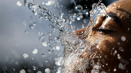 Fototapeta premium a person's face being splashed with water.