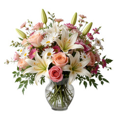 Obraz premium Elegant Pink & White Lily Rose Bouquet isolated on transparent background