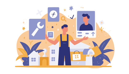 Man presenting tools and profile in a creative workspace