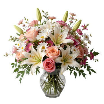 Elegant Pink & White Lily Rose Bouquet isolated on transparent background