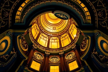 Obraz premium Ornate Gold Interior Architecture Featuring Intricate Ceiling and Splendid Details