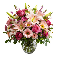 Obraz premium Pink & Peach Flower Bouquet: Lilies, Roses, Gerbera isolated on transparent background