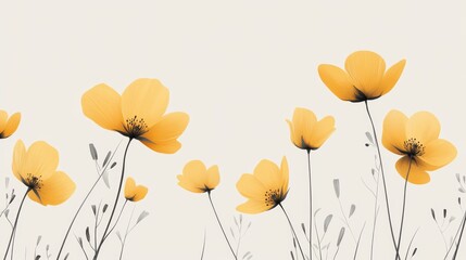 Yellow poppies in minimalist art design against soft background