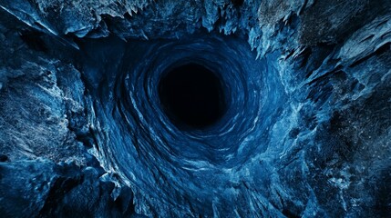 Enigmatic Abyss Chasm Deep Hole Dark Void Mysterious Cave Bottomless Pit in Shades of Blue Tones