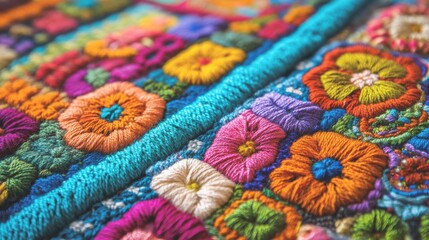 Knitted textiles embroidered with flowers