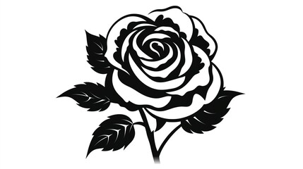 rose silhouette vector with leafs on a isolated white background
