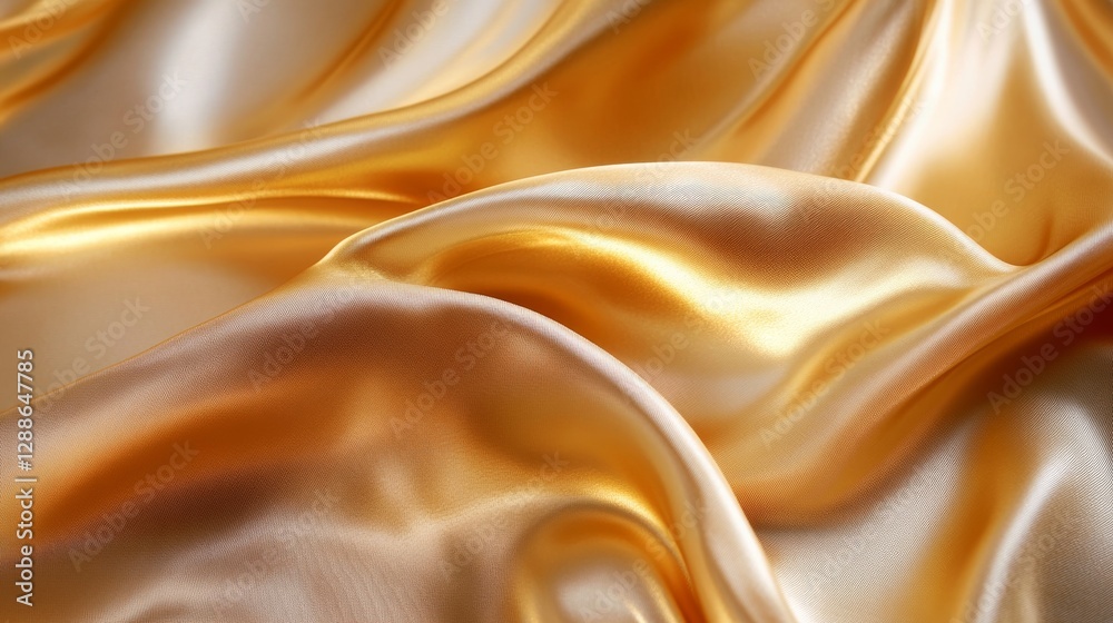 Poster smooth golden silk fabric with shimmering waves and reflections, luxurious texture and elegance conc