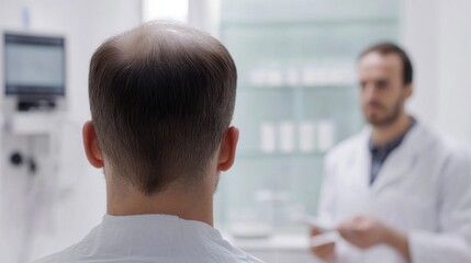 Hair restoration consultation in a professional medical office. Featuring advanced technology and expert advice