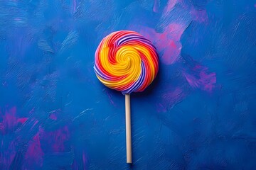 Colorful lollipop with a swirled design on a stick, bright and glossy candy illustration for sweet-themed designs, book illustration style