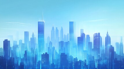 Naklejka premium Futuristic blue cityscape with tall skyscrapers and clear sky