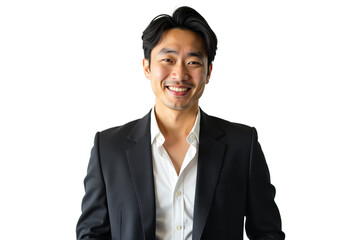 Confident Asian businessman portrait isolated on white background. Professional headshot of handsome man in suit, for corporate website, profile or banner. Isolated on transparent background.