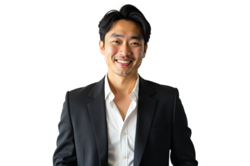 Confident Asian businessman portrait isolated on white background. Professional headshot of handsome man in suit, for corporate website, profile or banner. Isolated on transparent background.