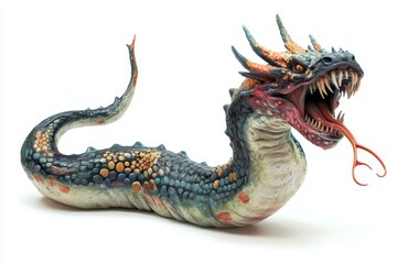 Obraz premium Menacing Serpent Wyrm Creature with Scaly Body Open Jaws and Forked Tongue Ready to Attack Strike