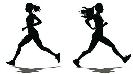 Running woman side view vector silhouette
