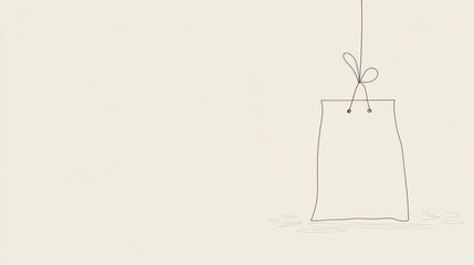 Naklejka premium Minimalist line art of hanging gift bag with bow on plain background