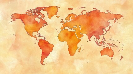 Obraz premium Artistic watercolor world map in warm earth tones with vintage texture
