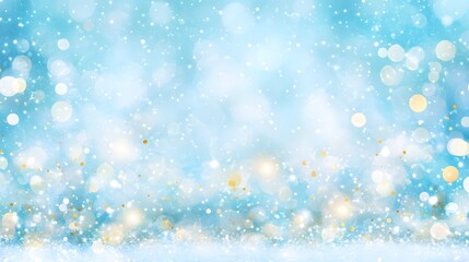 Winter Snow Background with Soft Bokeh Lights in Blue and Gold Shimmering Atmosphere