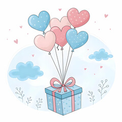Cute Heart Balloons Gift Box: Valentine's Day Clipart