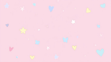 Pastel Pink Background Pattern With Scattered Hearts And Stars With Soft Colors