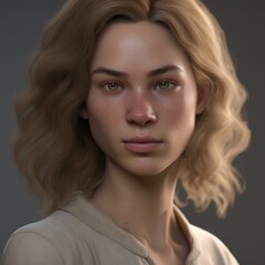 Fototapeta premium A highly detailed, hyper-realistic close-up portrait of an AI-generated human face. This digital artwork features lifelike skin textures, expressive eyes, and natural lighting.