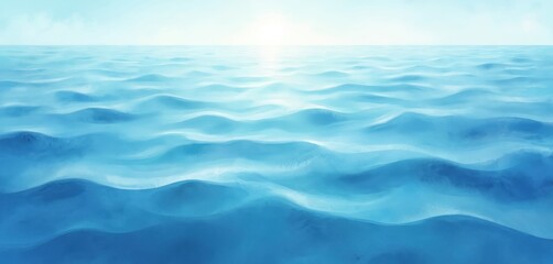 Illustration of calm wavy water texture. Blue ocean wave background for web banner, backdrop, pool party, beach travel design. Nobody nature abstract scene. Ripple surface underwater light effect.