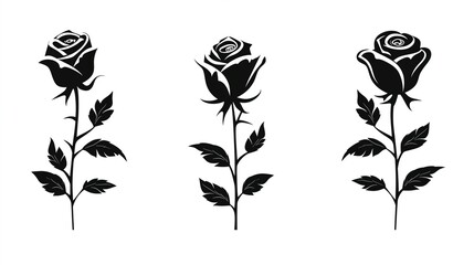 set of black silhouettes of flowers