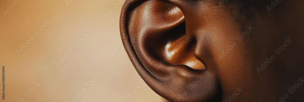 Poster extreme close up of a human ear highlighting its intricate structure and emphasizing the importance 