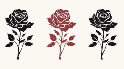 roses set silhouette vector illustration 