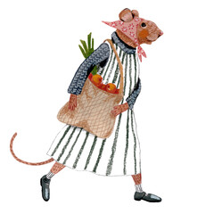 Adorable Watercolor Mouse Illustration – Vintage Hand-Painted Clipart – PNG Transparent