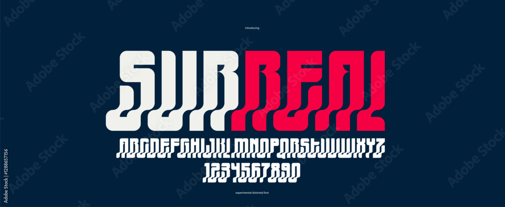 Fototapete bended and deformed display font for logos and posters, vector distorted and twisted typeface for he