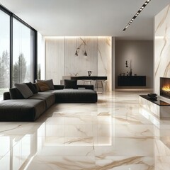 Modern Living Room Design with Elegant Marble Flooring and Furniture