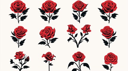 red roses set silhouette vector illustration 