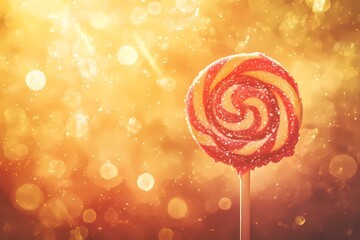 Classic lollipop in bold, saturated colors, glossy candy on a stick, playful and nostalgic design for advertisements, vector-style illustration