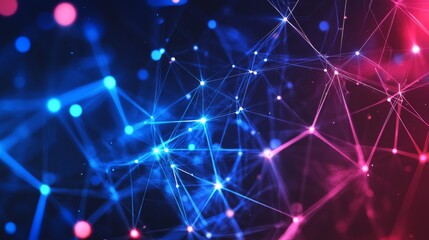 Fototapeta premium Abstract network of blue and pink light nodes and lines