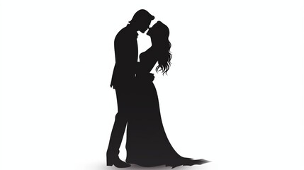 silhouette of a couple hugging each other on isolated white background