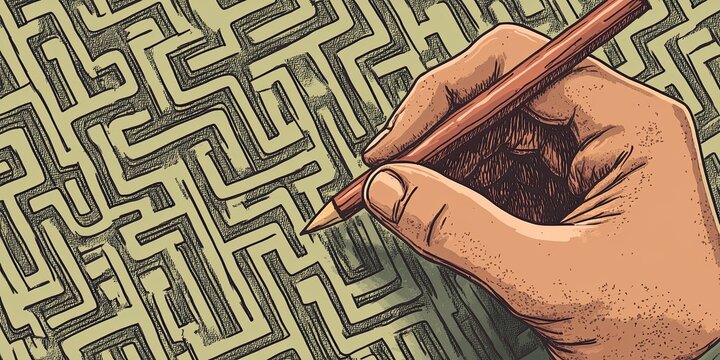 Hand draw a shorten straight way to go through the complication of maze game.