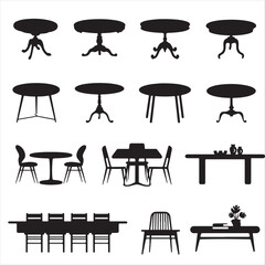 set vector various style table silhouettes
