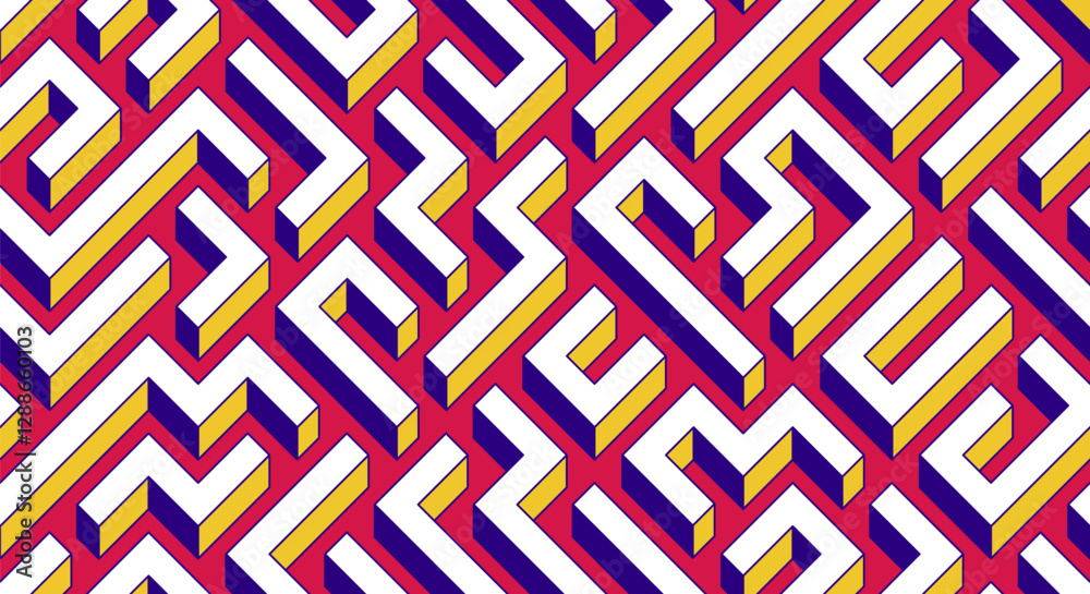 Canvas Prints labyrinth seamless background, 3d geometric endless pattern of logic maze, isometric vector dimensio